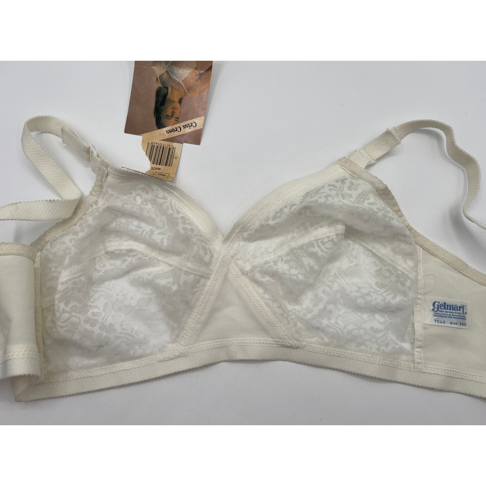 NWT 70'S VINTAGE GELMART BRA CRISS CROSS LACE STRETCH STRAP SIZE 36D WHITE - Picture 9 of 13